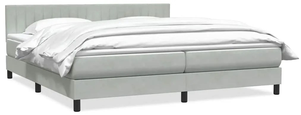 Box Spring κρεβάτι με στρώμα ανοιχτό γκρι 200x220 εκ. Βελούδινο - Γκρι