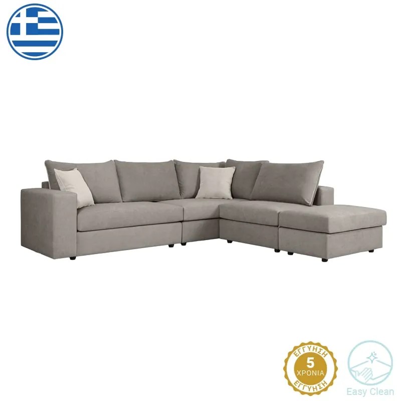 Πολυμορφικός-αναστρέψιμος καναπές London pakoworld γκρι ύφασμα με μαξιλάρια σε απόχρωση ανοιχτό γκρι