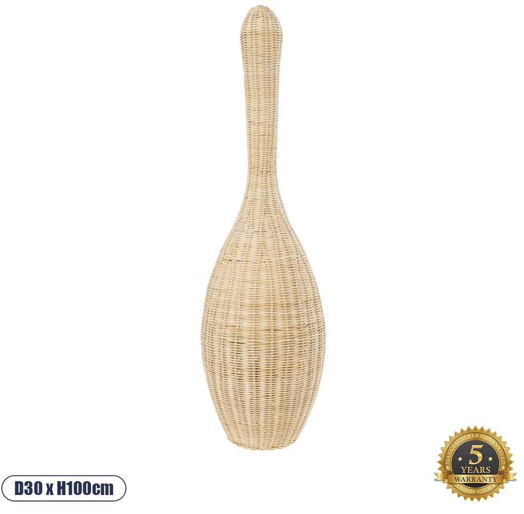 01843 GloboStar®  PARADIS 01843 Boho Επιδαπέδιο Φωτιστικό Μονόφωτο 1 x E27 IP20 Μπεζ Ξύλο - Μ30 x Π30 x Υ100cm