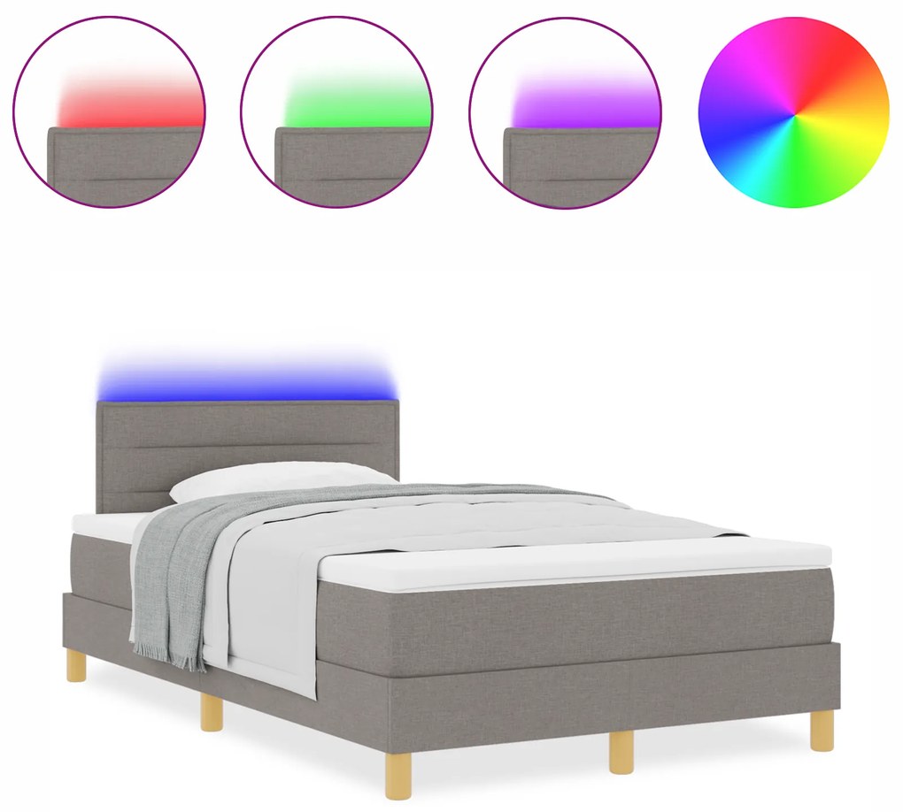 vidaXL Κρεβάτι Σπίντο με Στρώμα & LED Γκρι 120x200 εκ. Ύφασμα
