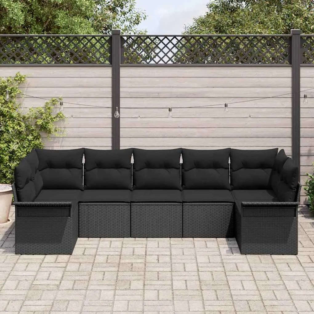 vidaXL Σετ Καναπέ Κήπου με μαξιλάρι 7 pcs Μαύρο Πολυ ράταν