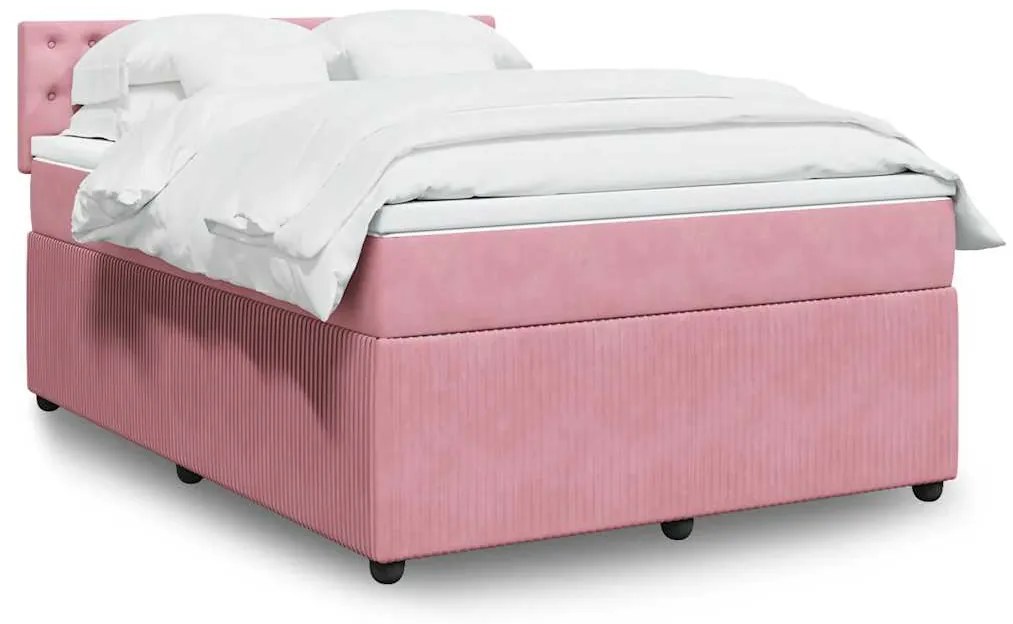 vidaXL Κρεβάτι Boxspring με Στρώμα Ροζ 140x190 εκ. Βελούδινο