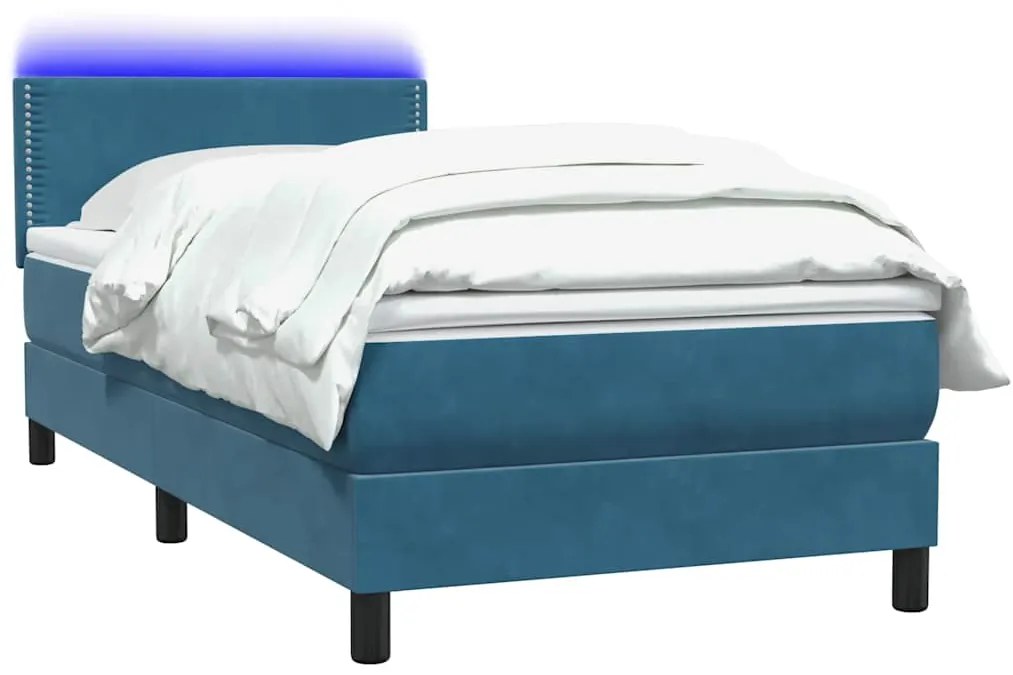 vidaXL Κρεβάτι Boxspring με Στρώμα Σκούρο Μπλε 90x220 εκ. Βελούδινο