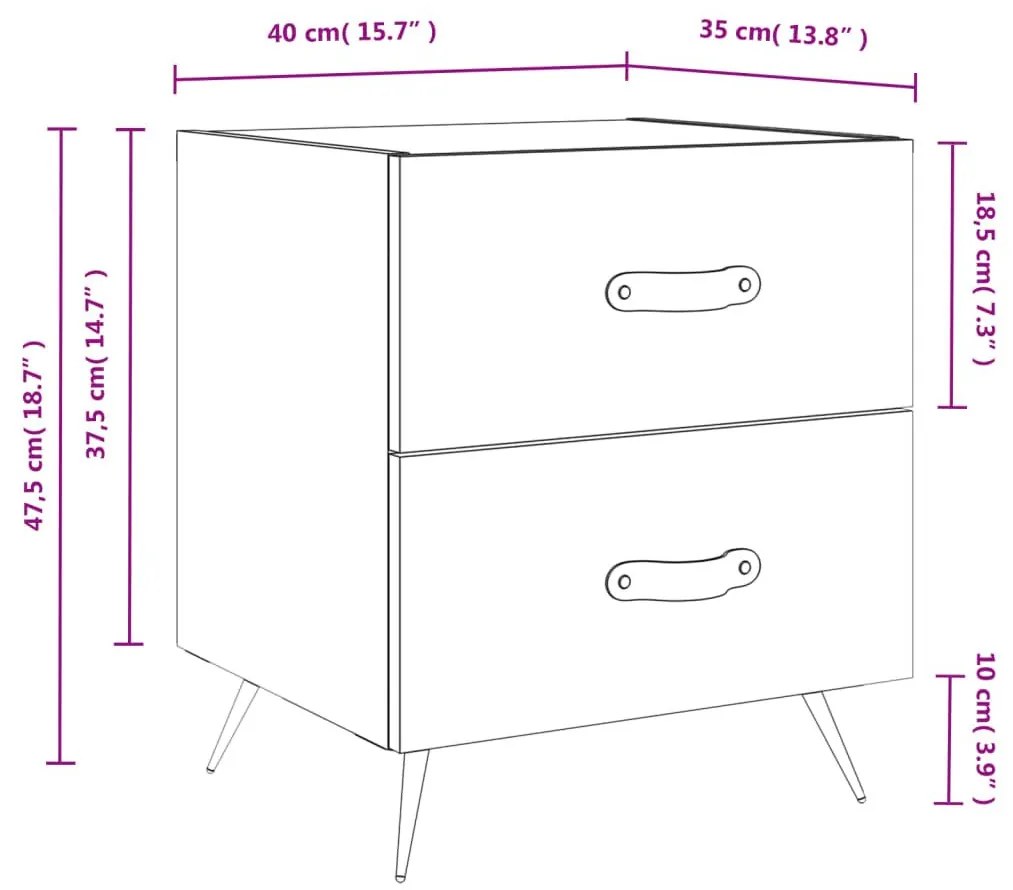 Κομοδίνα 2 τεμ. Καφέ Δρυς 40 x 35 x 47,5 εκ. από Επεξεργ. Ξύλο - Καφέ