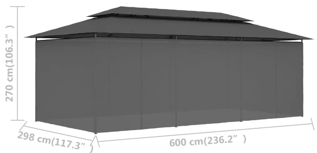 Κιόσκι με Κουρτίνες Ανθρακί 600 x 298 x 270 εκ. - Ανθρακί