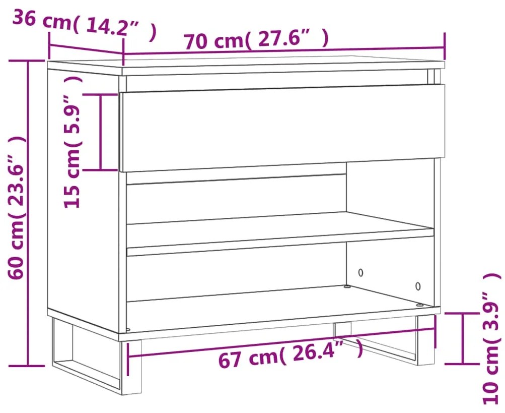 Παπουτσοθήκη Καπνιστή Δρυς 70x36x60 εκ. από Επεξεργασμένο Ξύλο - Καφέ