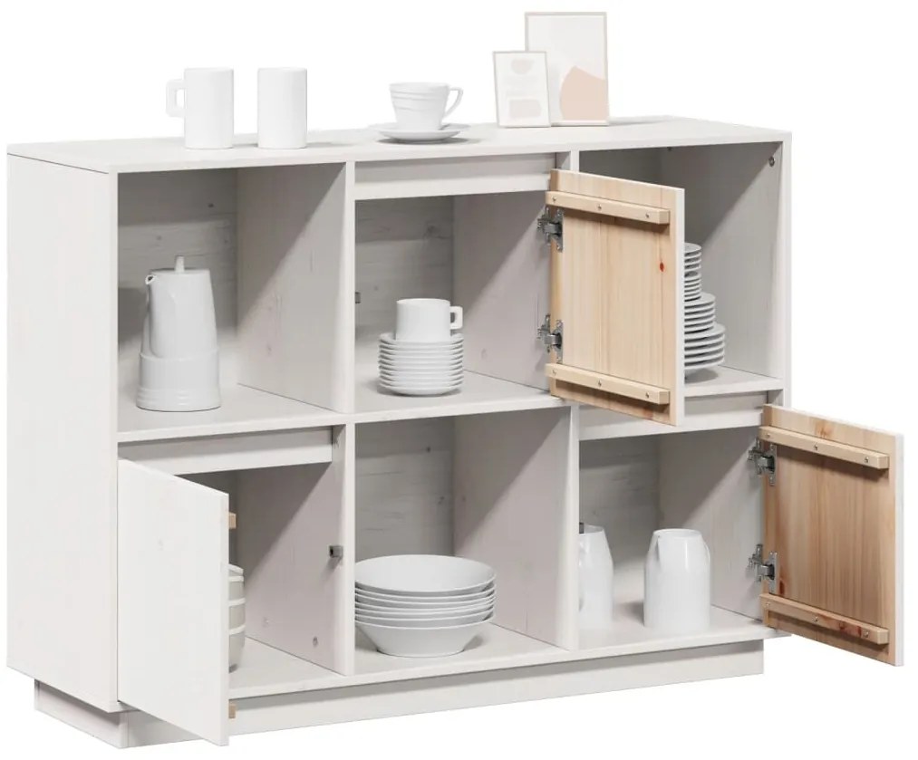 vidaXL Ντουλάπι Λευκό 110,5 x 35 x 80 εκ. από Μασίφ Ξύλο Πεύκου