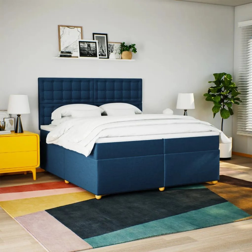 vidaXL Κρεβάτι Boxspring με Στρώμα Μπλε 200x200 εκ. Υφασμάτινο