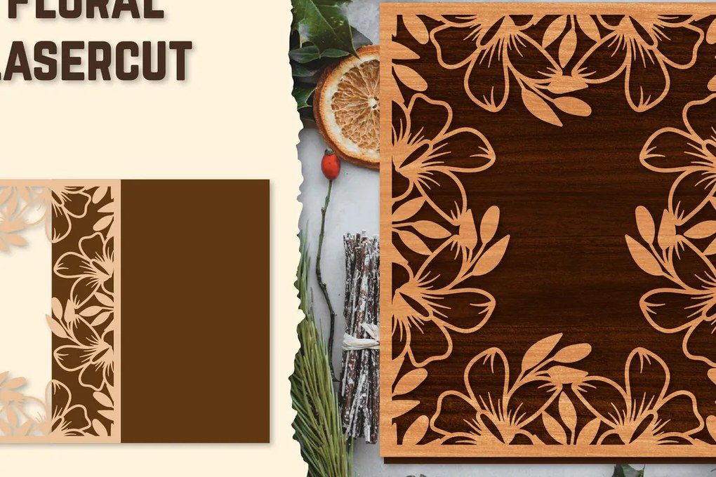Intra απο ξύλο plywood  Χρώμα wenge 3mm-4mm πάχος - Κορνίζα Photo Floral Lasercut Δίασταση 20x25 cm INTRAFABR-72468634