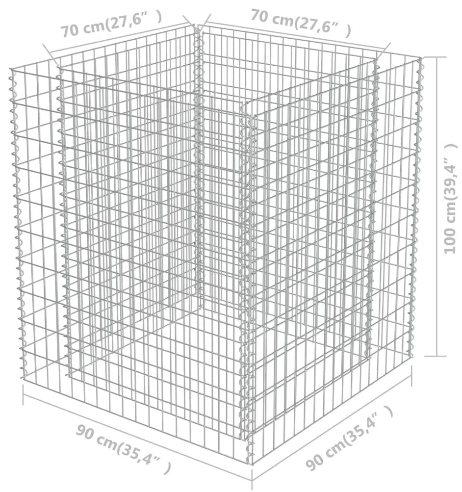 Συρματοκιβώτιο-Γλάστρα Υπερυψωμένη 90x90x100 εκ. Γαλβ. Χάλυβας - Ασήμι