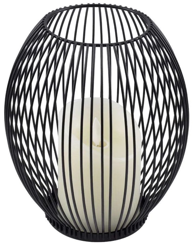 Φανάρι Με Διακοσμητικό Κερί Candle Led 76496 Φ16x18cm Με Μπαταρία &amp; Χειριστήριο Dimmable 2700K Black Aluminium