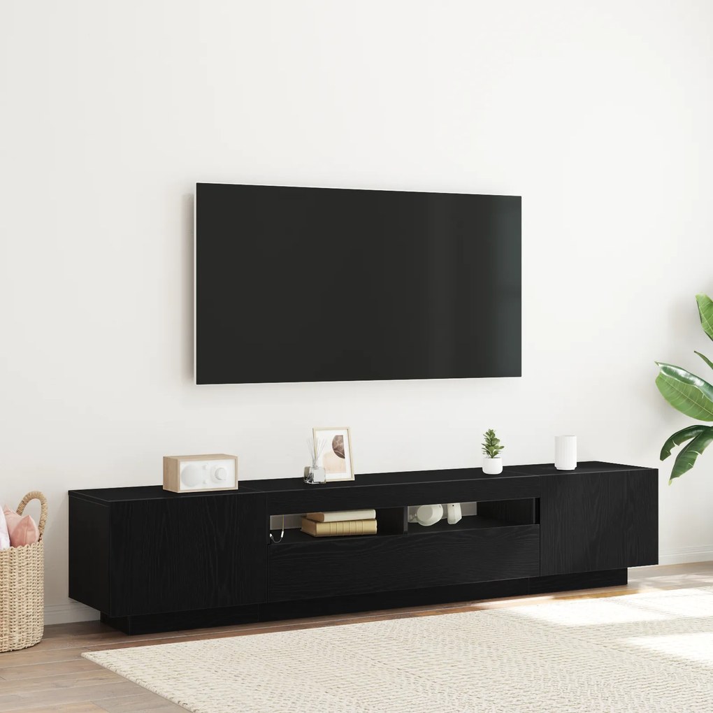 vidaXL Τηλεοπτική ντουλάπα με LED Φώτα Μαύρη Δρυς 200x35x40 εκ Επεξεργασμένο ξύλο