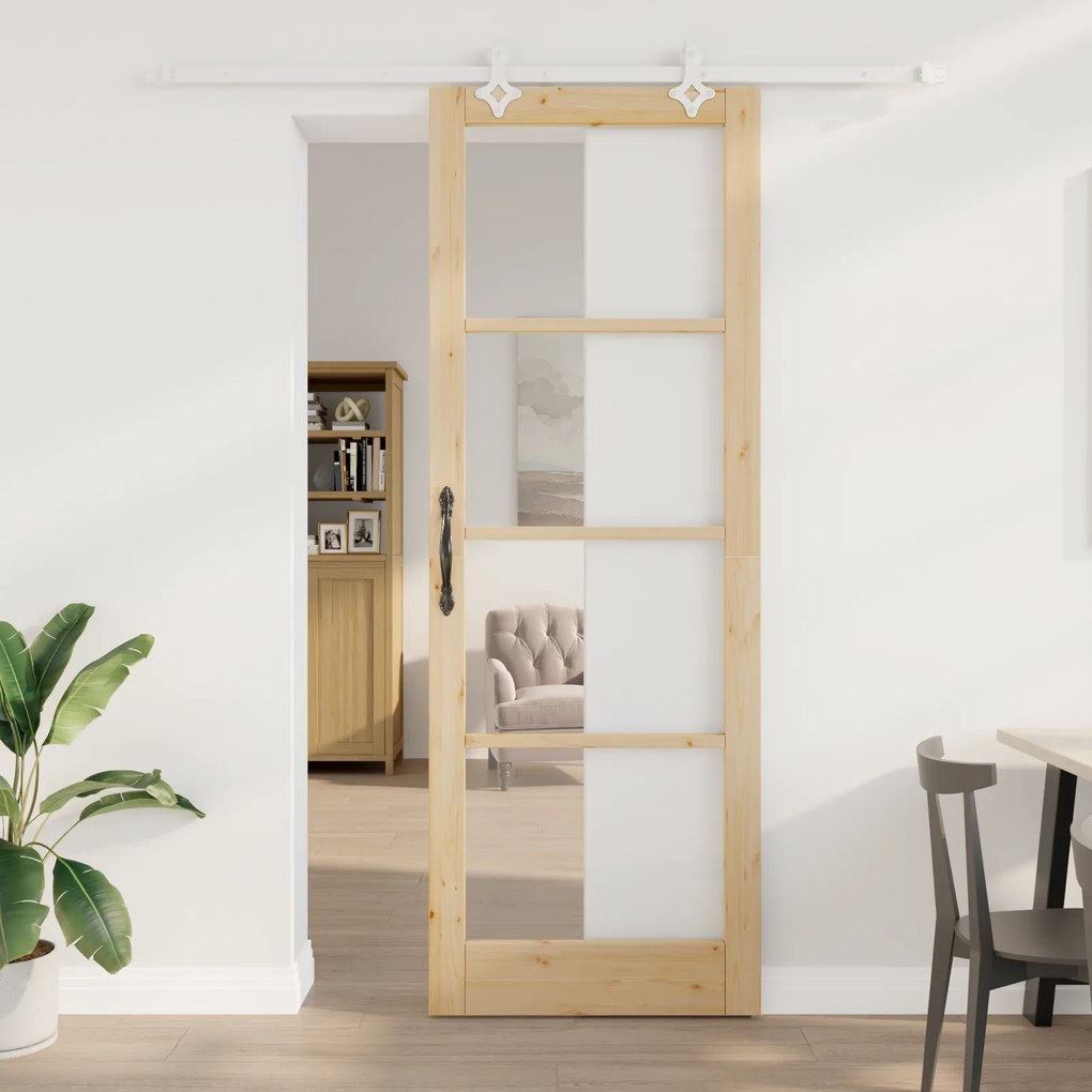 vidaXL Συρόμενη Πόρτα  με Σετ Υλικών 83x232 εκ Σκληρού Ξύλου Πεύκου