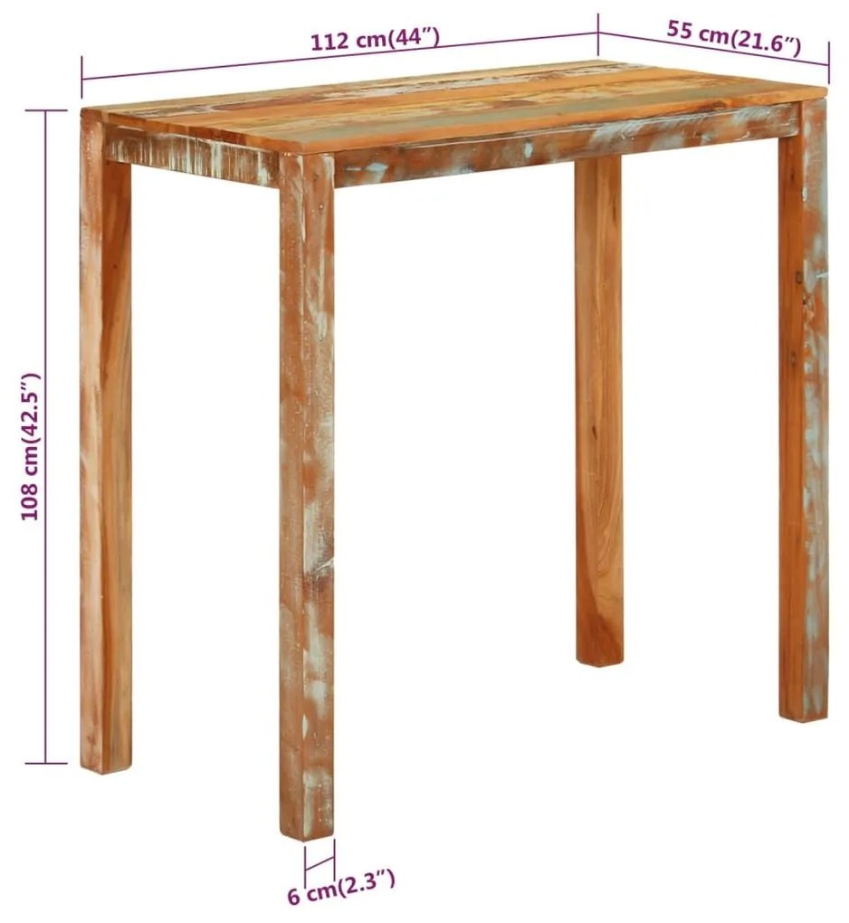 Τραπέζι Μπαρ 112 x 55 x 108 εκ. από Μασίφ Ανακυκλωμένο Ξύλο - Πολύχρωμο