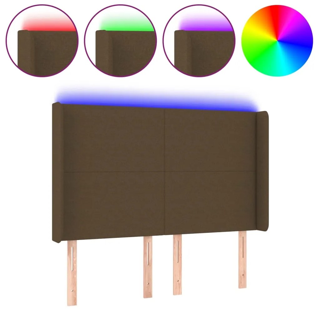 vidaXL Κεφαλάρι Κρεβατιού LED Σκούρο Καφέ 147x16x118/128εκ. Υφασμάτινο