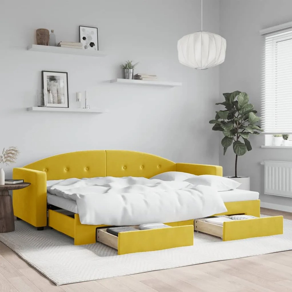 vidaXL Καναπές Κρεβάτι Συρόμενος Κίτρινο 80x200εκ. Βελούδινος Συρτάρια