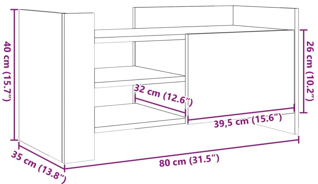 Έπιπλο Τηλεόρασης Καπνιστή Δρυς 80x35x40 εκ. Επεξ. Ξύλο - Καφέ