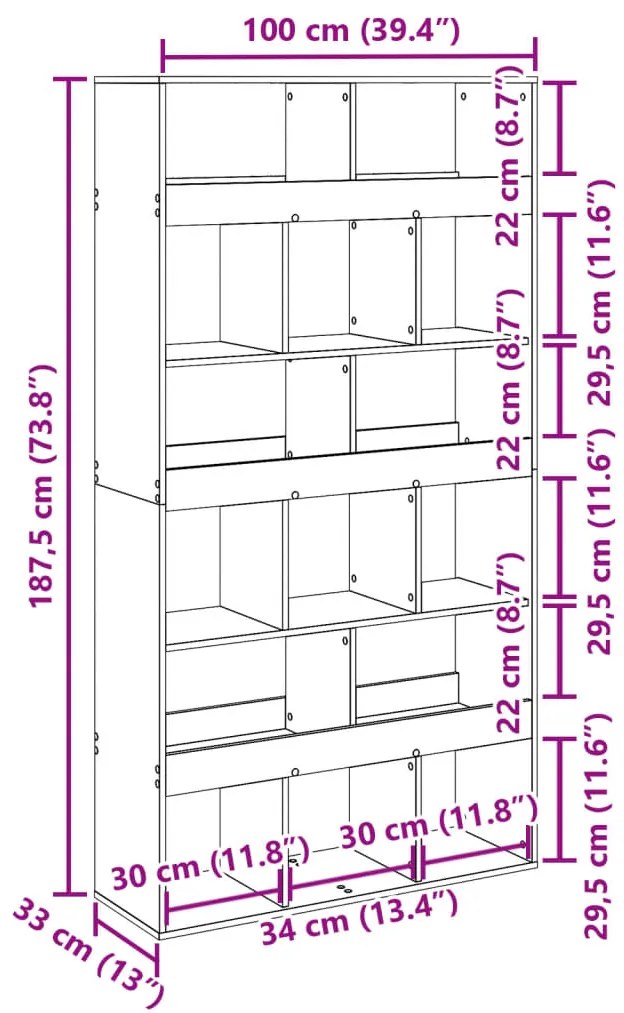 ΒΙΒΛΙΟΘΗΚΗ/ΔΙΑΧΩΡΙΣΤΙΚΟ ΧΩΡΟΥ ΓΚΡΙ 100X33X187,5 ΕΚ. ΕΠΕΞ. ΞΥΛΟ 3309542