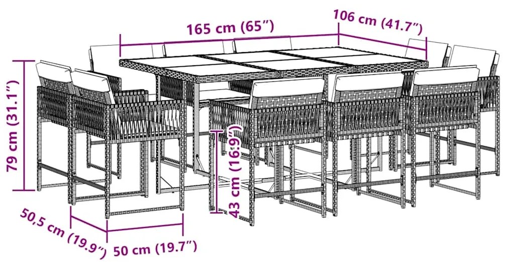 vidaXL Σετ Τραπεζαρίας Κήπου 11 τεμ Μαύρο από Συνθ. Ρατάν με Μαξιλάρια