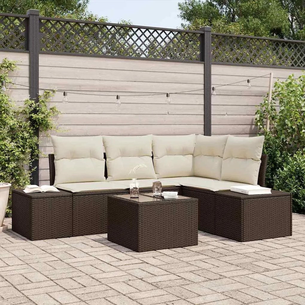 vidaXL Σετ Καναπέ Κήπου 5 pcs Καφέ, Κρέμα Πολυ rattan, βαμμένο ατσάλι