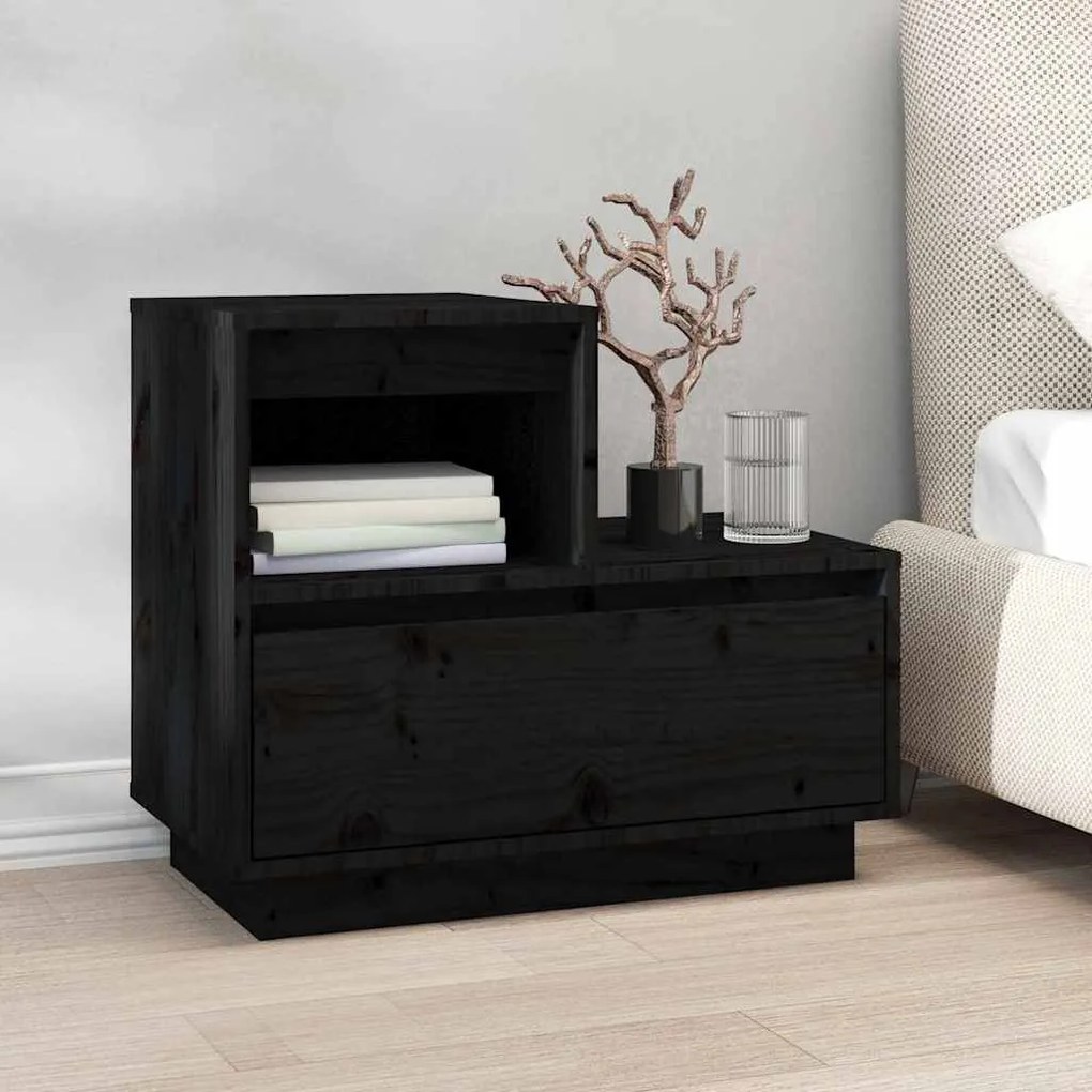 vidaXL Κομοδίνα 2 τεμ. Μαύρα 60 x 34 x 51 εκ. από Μασίφ Ξύλο Πεύκου