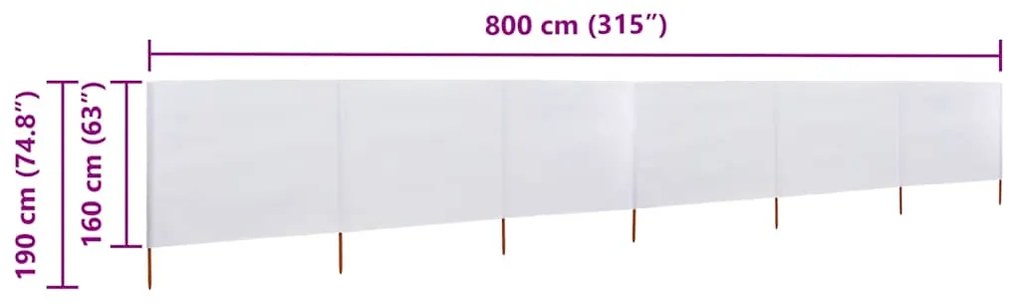 vidaXL Προστατευτικό Αέρα με 6 Πάνελ Λευκό Άμμου 800 x 160 εκ. Ύφασμα