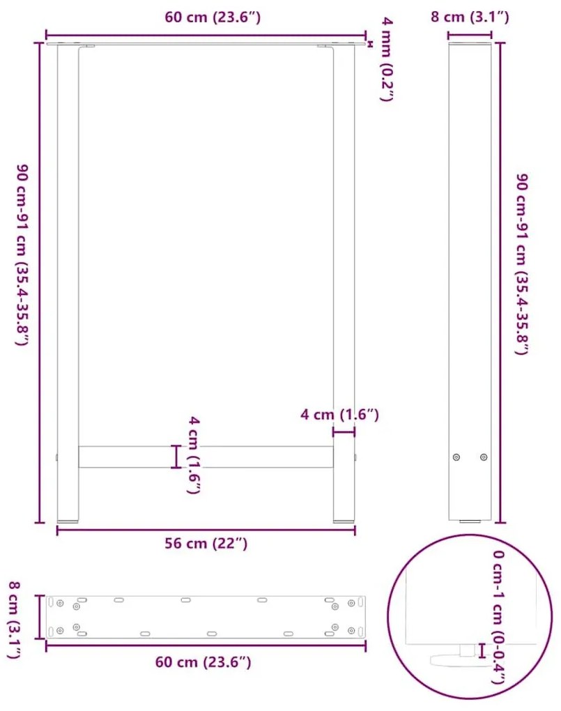 Πόδια τραπεζιού μπαρ Ανθρακί 2 τεμ. 60x(90-91) εκ. Ατσάλι - Ανθρακί