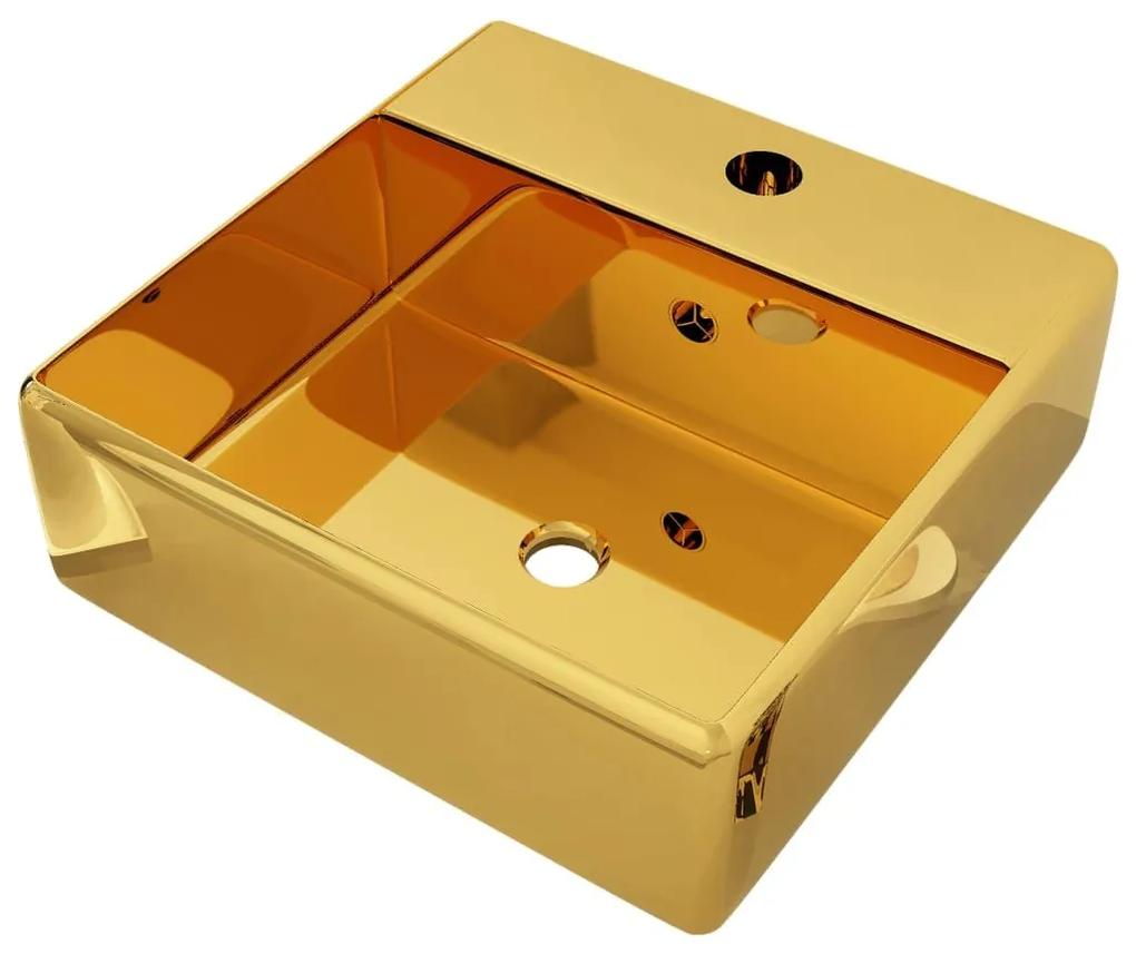Νιπτήρας με Οπή Υπερχείλισης Χρυσός 41 x 41 x 15 εκ. Κεραμικός - Χρυσό