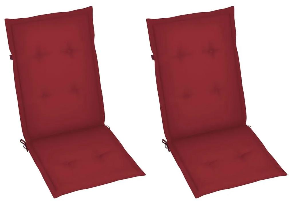 Καρέκλες Κήπου 2 τεμ. από Μασίφ Ξύλο Teak με Μπορντό Μαξιλάρια - Κόκκινο