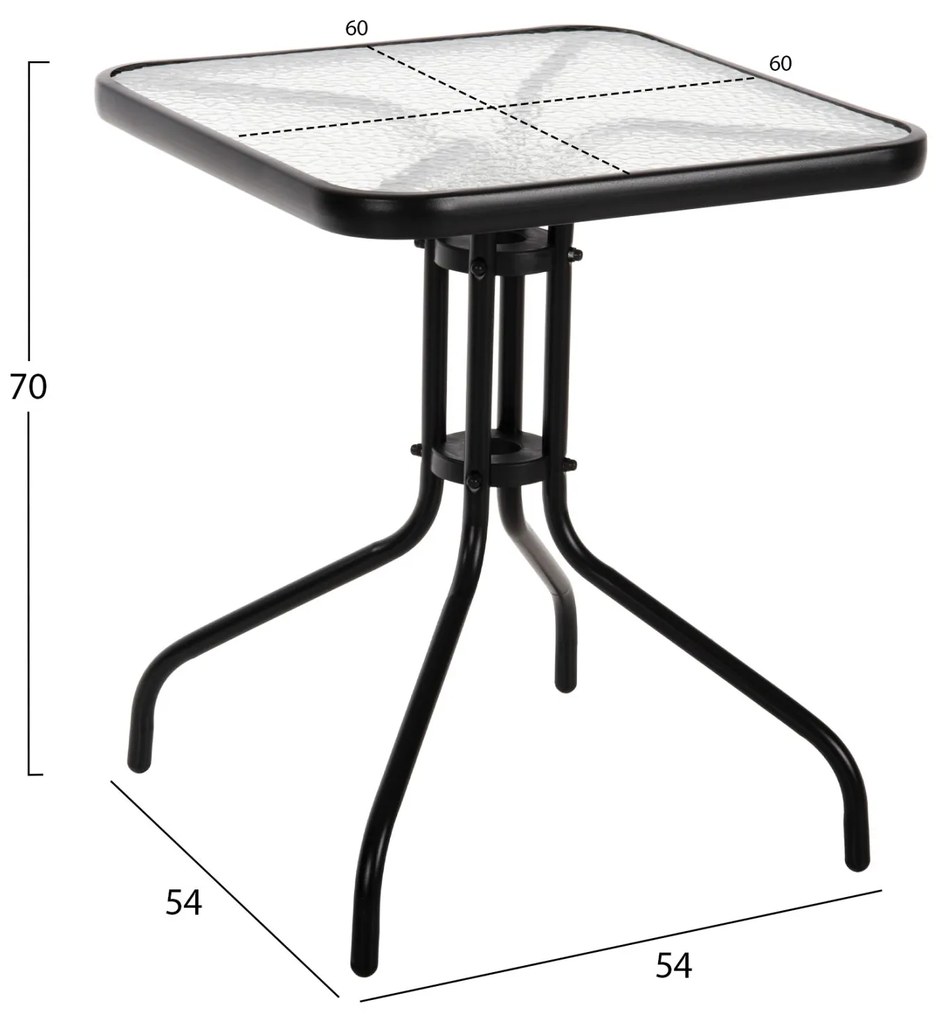 Τραπέζι Εξωτ.Χώρου Figo Μέταλλο Μαύρο-Γυάλινη Επιφάνεια 60Χ60Χ70Υεκ