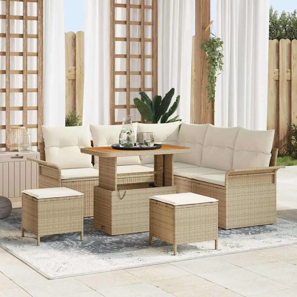 vidaXL Σετ Καναπέ Κήπου Ρυθμιζόμενο ύψος 8 pcs Μπεζ συνθετικό ρατάν