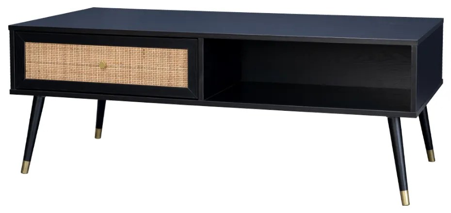 VIENNA COFFEE TABLE ΜΑΥΡΟ ΜΕ RATTAN ΧΡΥΣΟ 120x59xH45cm - 04-0653