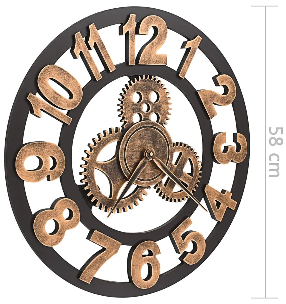 vidaXL Ρολόι Τοίχου Χρυσό / Μαύρο 58 εκ. Μεταλλικό