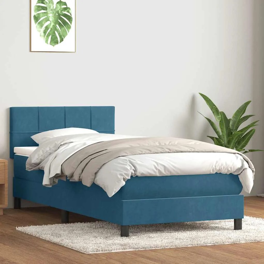 vidaXL Κρεβάτι Boxspring με Στρώμα Σκούρο Μπλε 100x210 εκ. Βελούδινο