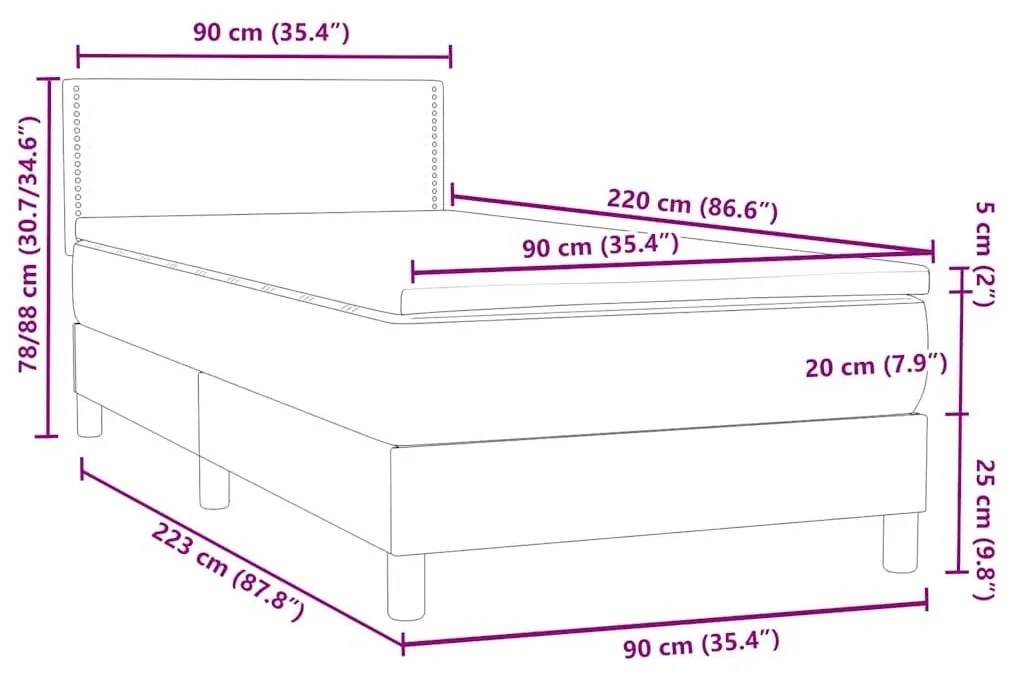 Κρεβάτι Boxspring με Στρώμα Ροζ 90x220 εκ. Βελούδινο - Ροζ