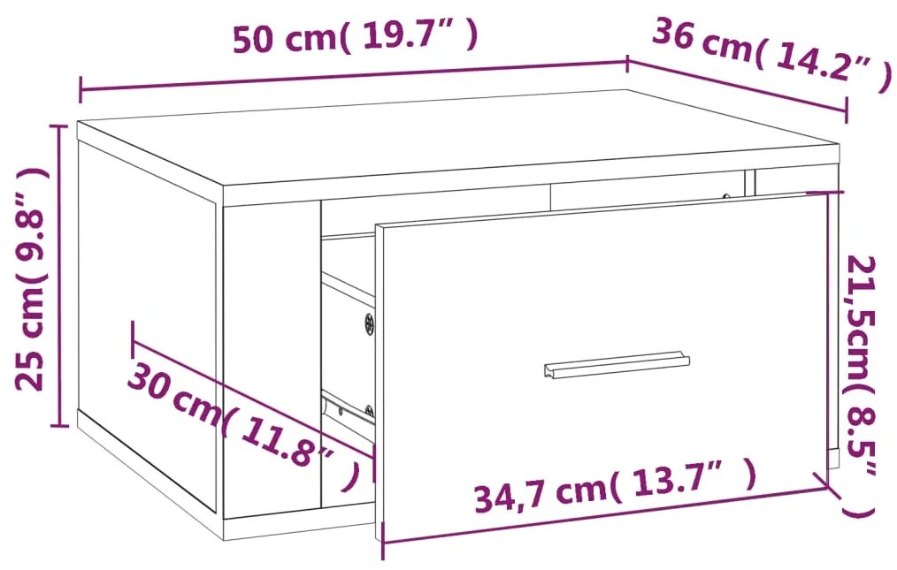 Κομοδίνο Επιτοίχιο Γυαλιστερό Λευκό 50 x 36 x 25 εκ. 816844