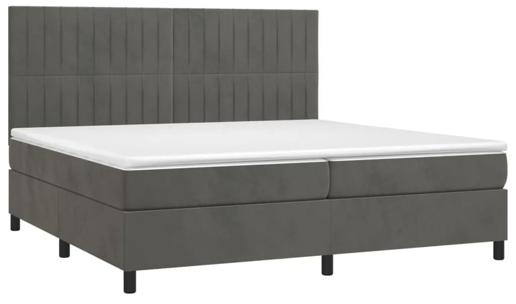 Κρεβάτι Boxspring με Στρώμα Σκούρο Γκρι 200x200 εκ. Βελούδινο - Γκρι