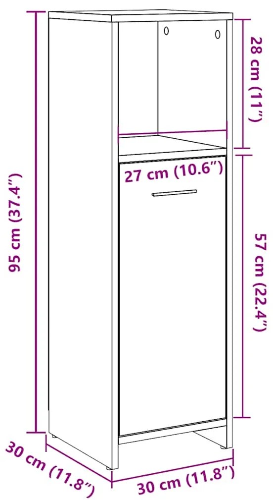 Ντουλάπι Μπάνιου Τεχνίτης Δρυς 30x30x95 εκ. Επεξεργασμένο Ξύλο - Καφέ