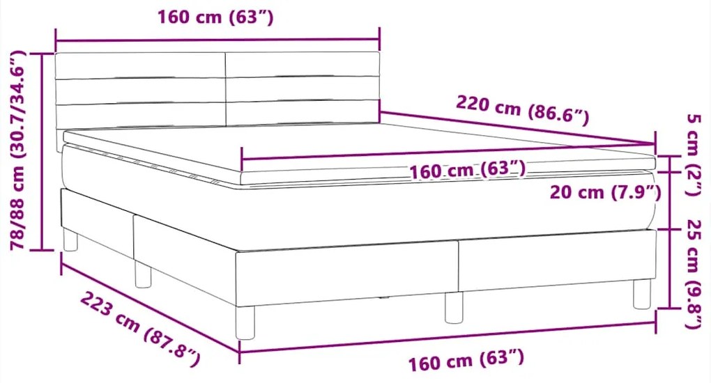 BOX SPRING ΚΡΕΒΑΤΙ ΜΕ ΣΤΡΩΜΑ ΣΚΟΥΡΟ ΜΠΛΕ 160X220 CM ΒΕΛΟΥΔΙΝΟ 3316363