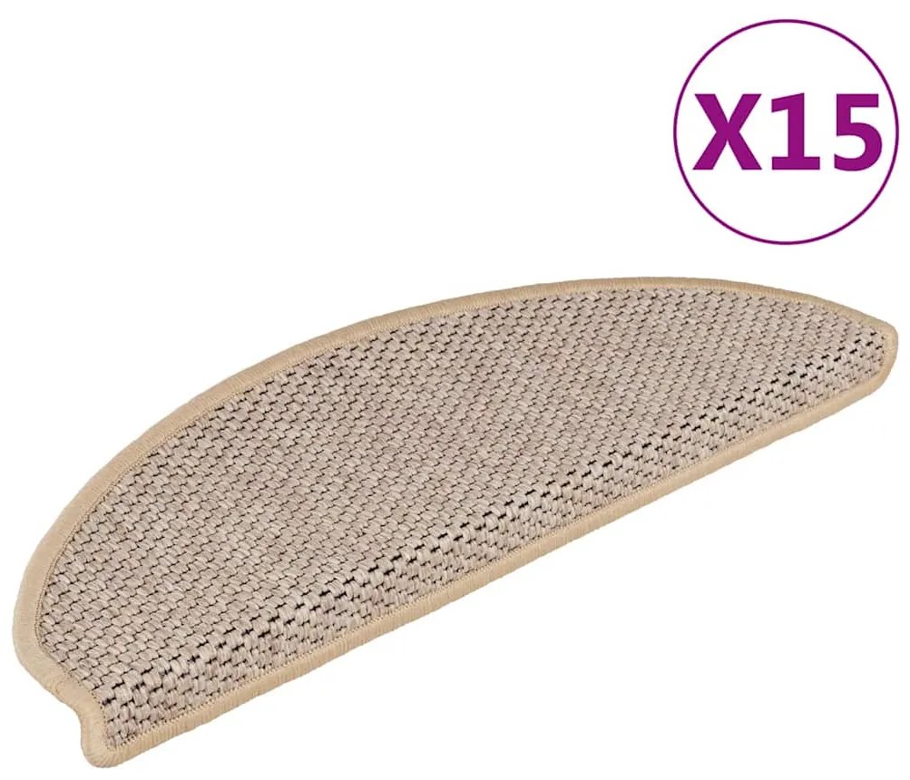 vidaXL Πατάκια Σκάλας Αυτοκόλλητα 15τεμ. Όψη Σιζάλ Αν. Μπεζ 65x21x4εκ.