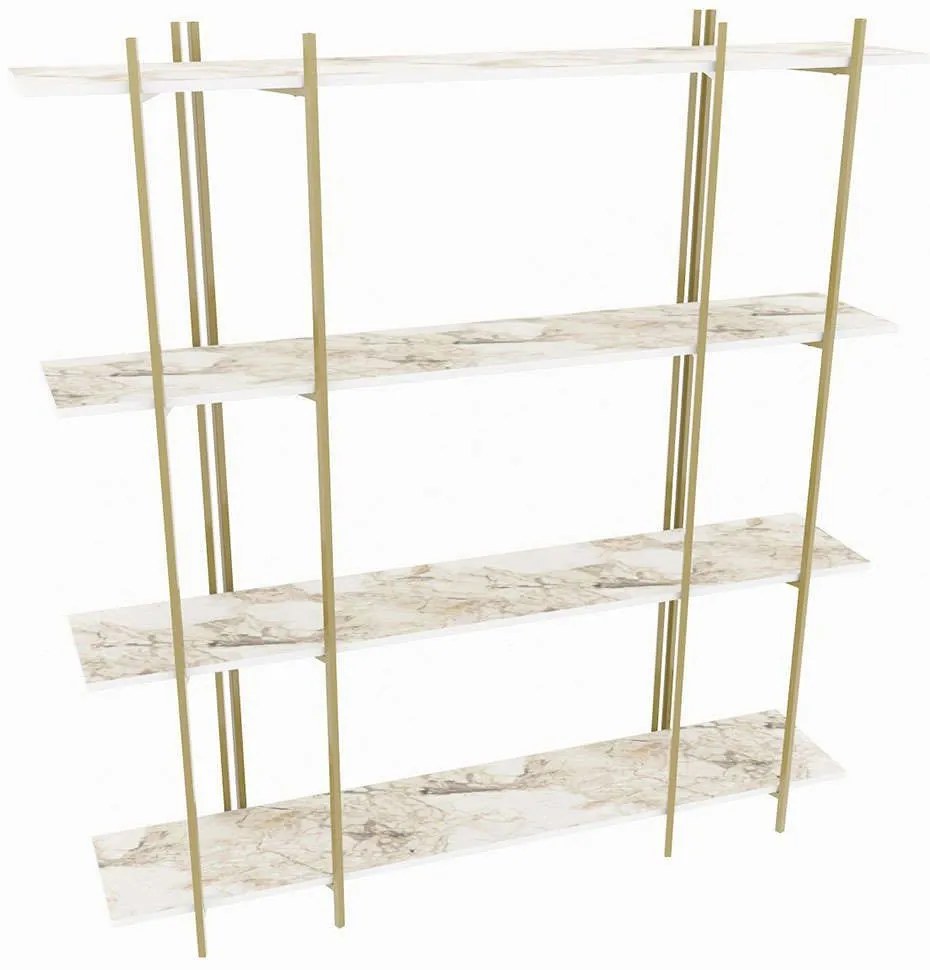 Βιβλιοθήκη Moss 875ZNA4549 160x29,6x180cm Marble Effect White-Gold