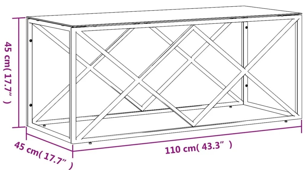 vidaXL Τραπέζι Σαλονιού 110x45x45 εκ. από Ανοξ. Ατσάλι και Γυαλί