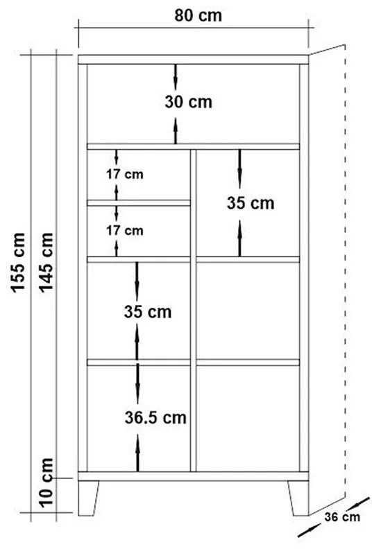 Βιβλιοθήκη PWF-0181-7 σε χρώμα πεύκου 80x36x155εκ 80x36x155 εκ.