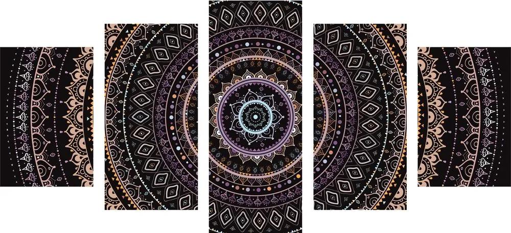 Εικόνα 5 τμημάτων Mandala με μοτίβο ήλιου σε μωβ τόνους - 100x50