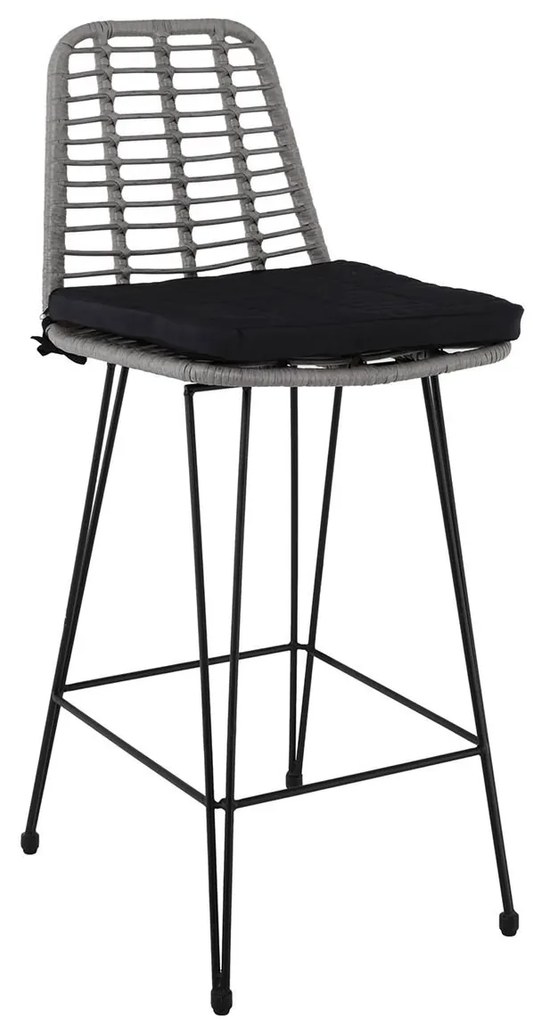 Σκαμπό Bar Με Πλάτη SALSA Γκρι/Μαύρο Wicker/Μέταλλο 45x55x75/113cm