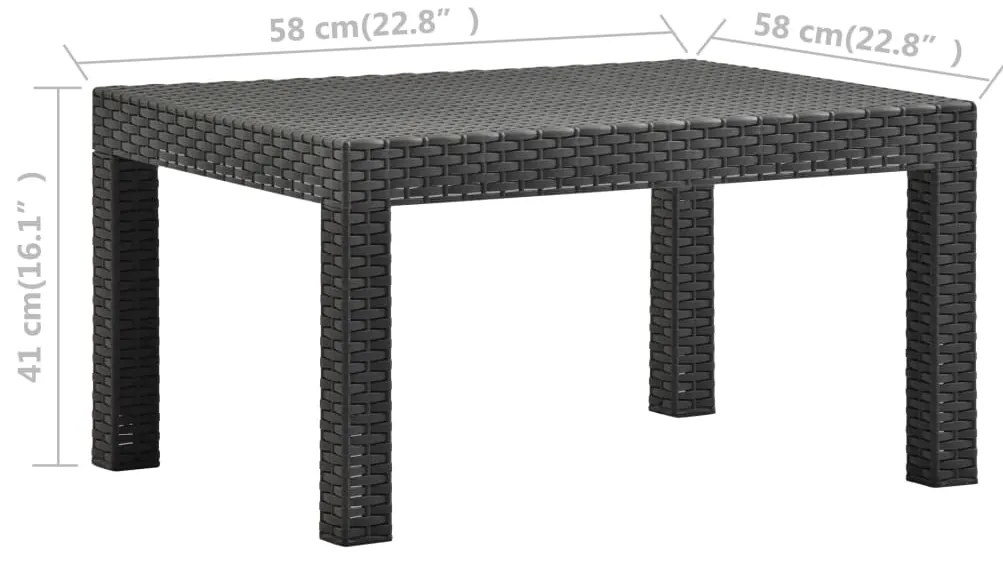 vidaXL Τραπέζι Κήπου Ανθρακί 58x58x41 εκ. από Ρατάν Πολυπροπυλενίου