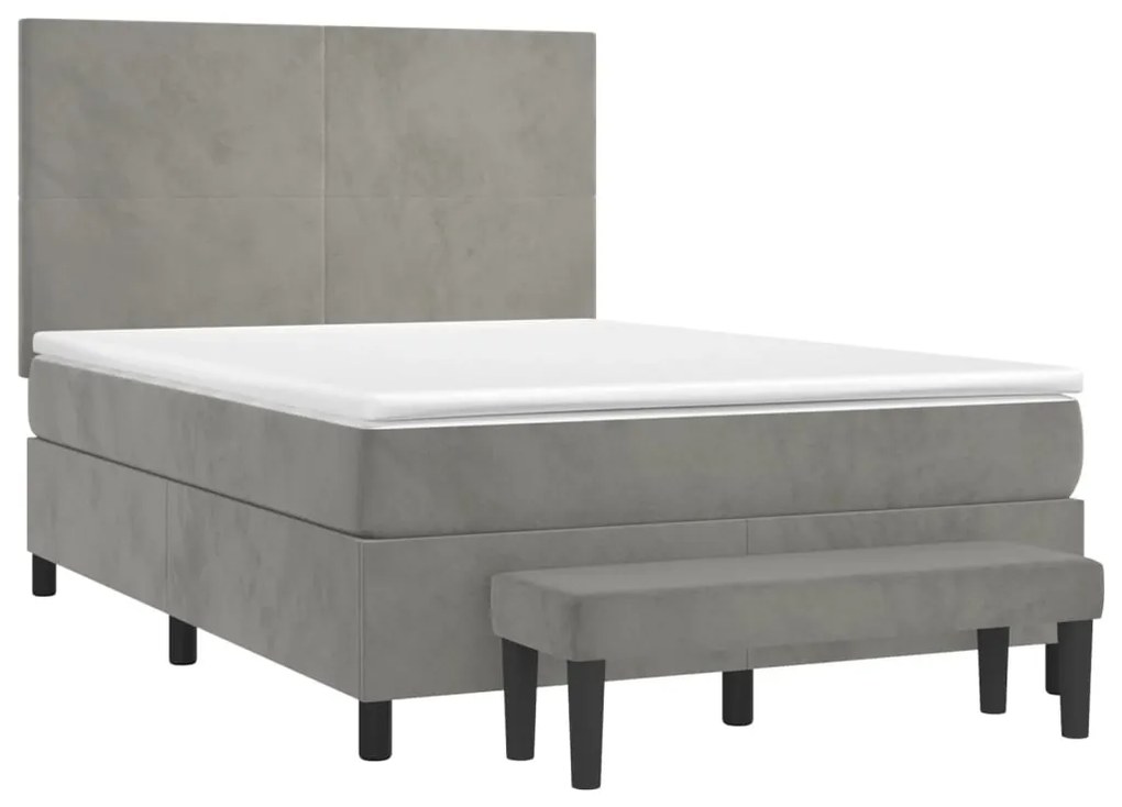 Κρεβάτι Boxspring με Στρώμα Ανοιχτό Γκρι 140x200 εκ. Βελούδινο - Γκρι