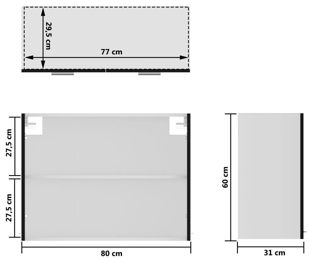 Ντουλάπι Κρεμαστό με Τζάμι Μαύρο 80x31x60 εκ. από Επεξ. Ξύλο - Μαύρο