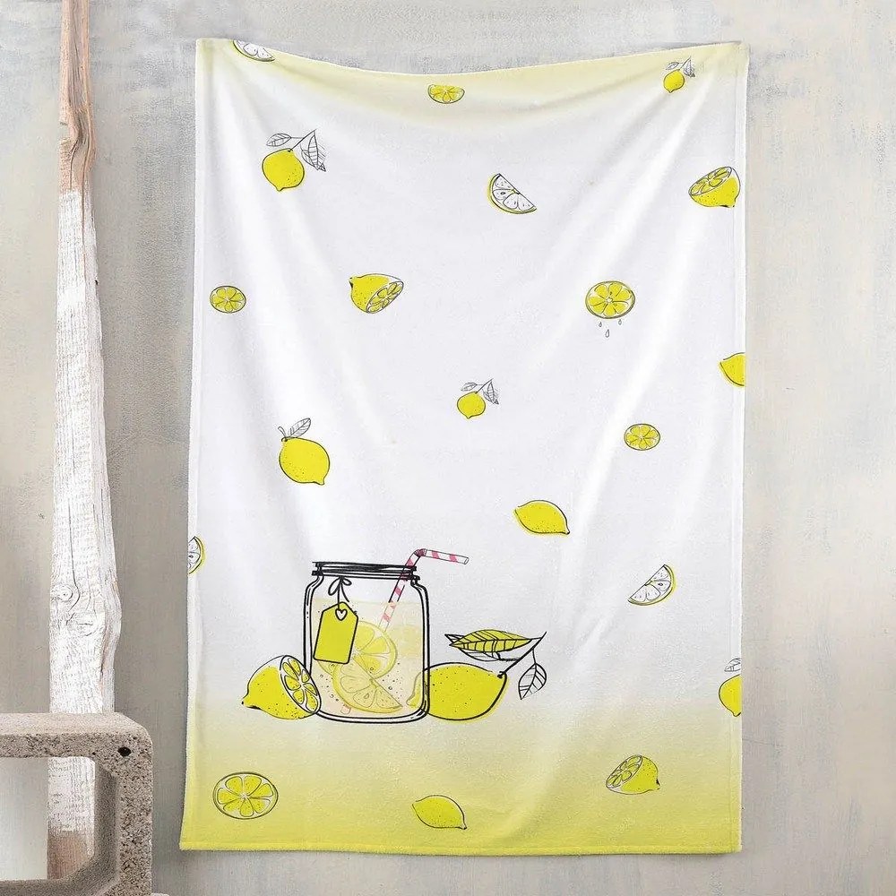 Πετσέτα Θαλάσσης Παιδική Lemon White-Yellow Ρυθμός Θαλάσσης 70x140cm Cotton-Polyester