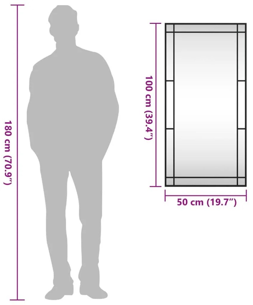 Καθρέφτης Ορθογώνιος Μαύρος 50 x 100 εκ. από Σίδερο - Μαύρο